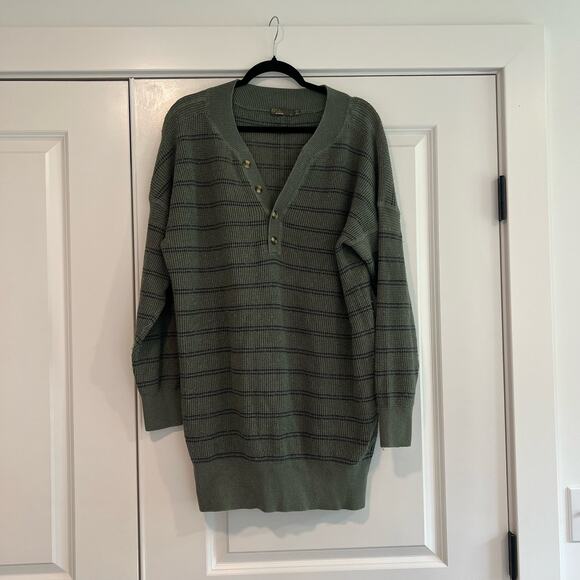 Prana Women's Long Henley Sweater Tunic Green Blue‎ Stripes Size Large - Picture 1 of 9
